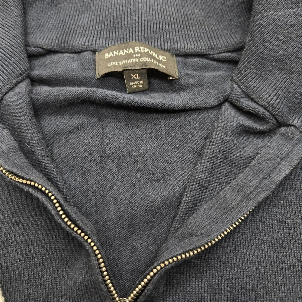 Banana Republic Mens XL Luxe Sweater Collection Quarter Zip Colorblock Navy Grey